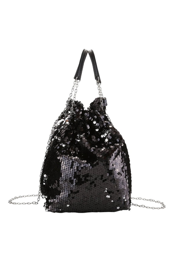 Drawstring Bucket Bag Reversible Mermaid Sequin Chain Shoulder Bag Crossbody Handbags