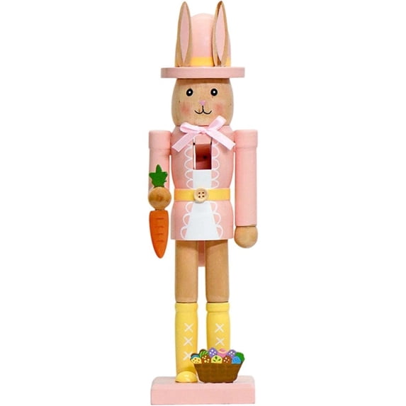 Jiibva Easter Bunny Wooden Nutcracker, 12" Seasonal Rabbit Figure for Home Tabletop Decoration