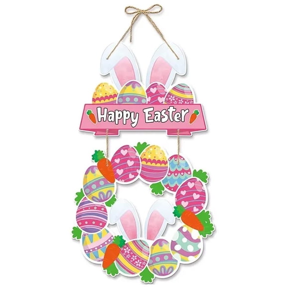 Jiibva Easter Door Ornaments Rabbit Eggs Ornament Blessing Sign Plaque Door Wall Decoration for Happy Easter Party Supplies