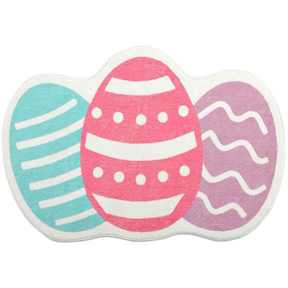Jiibva Easter Eggshell Shaped Bath Rug Colorful Spring Eggs Floor Mats Non Slip Area Rug for Shower Bedroom Living Room Decor