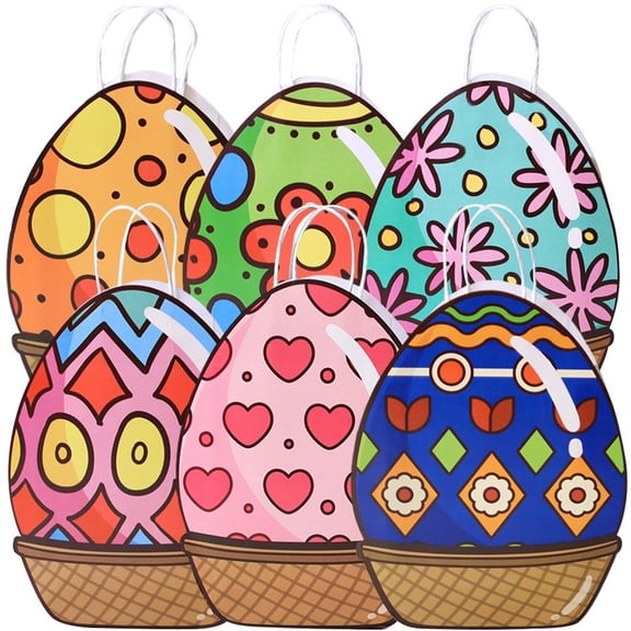 Jiibva Easter Gift Bags Egg Paper Bags Cute Egg Paper Party Bags Egg Tote Bags Easter White Cardboard Gift Bags for Easter, Egg Hunt Party