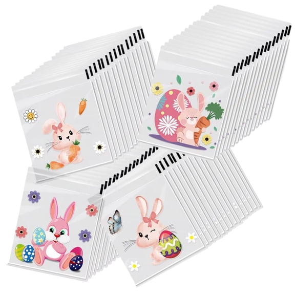 Jiibva Easter Treat Bags, 100 Pcs Easter Cellophane Bags, Clear Easter Eggs Rabbit Small Sweet Bags Easter Cookie Bags for Cookie, Sweet, Snacks