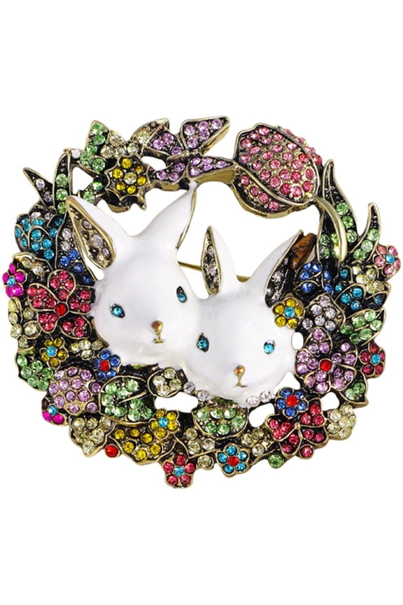 Easter Wreath Brooch Lovely Rabbits Brooch Rhinestone Enamel Pin Easter Costume Accessories for Backpack Cloths Bags Decor