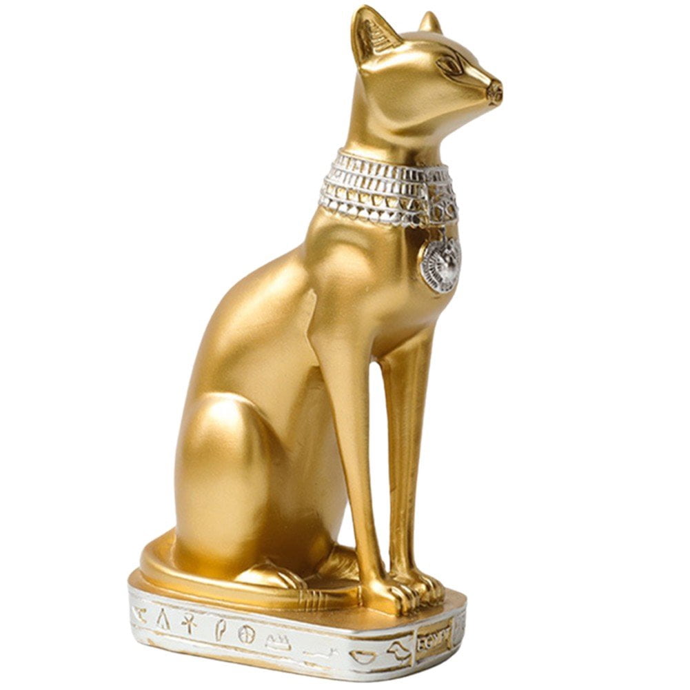 Jiibva Egyptian-Inspired Cat Statue, Resin Sculpture with Gold Accents for Home and Garden Decor
