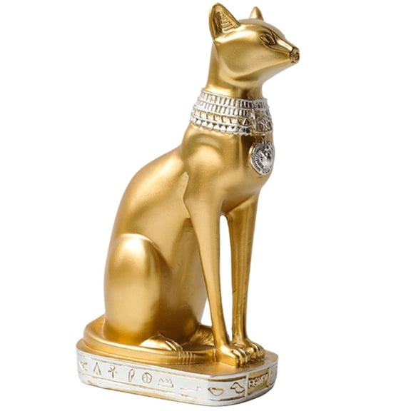 Jiibva Egyptian-Inspired Cat Statue, Resin Sculpture with Gold Accents for Home and Garden Decor