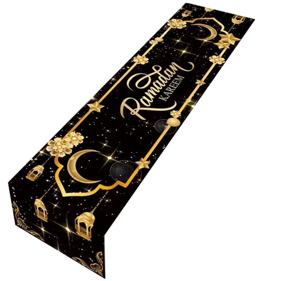 Jiibva Eid Mubarak Table Runner, Linen Star Moon Mosque Tablecloth Ramadan Muslim Islamic Party Table Decor for Home Dinning Room Decor