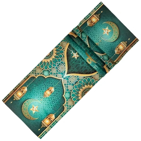 Jiibva Eid Mubarak Table Runner With Star Moon and Lanterns, Islamic Style Party Tablecloth Table Cover for Kitchen Dinning Table