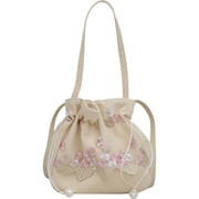 Jiibva Embroidered Bag Chinese Style Handbag Womens Tote Bag Small Wristlet Handbags Drawstring Floral Handbag Purse,Crossbody Shoulder Bag with Strap