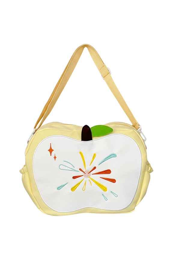 Embroidery Zipper Backpack Apple Shaped Shoulder Bags Cute Versatile Crossbody Bag Nylon Patchwork Bag