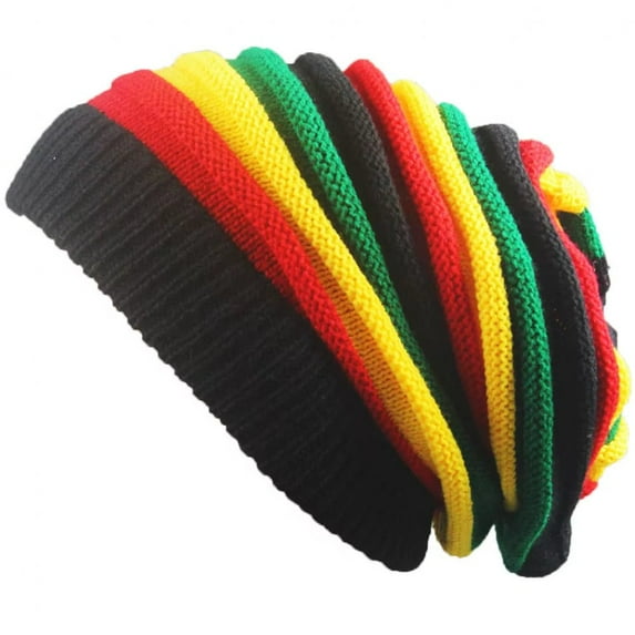 Jiibva Fashion Rasta Beanie Hat Winter Hats Ribbed Knitted Hat Peaked Cap Colorful Ribbed Knit for Woman