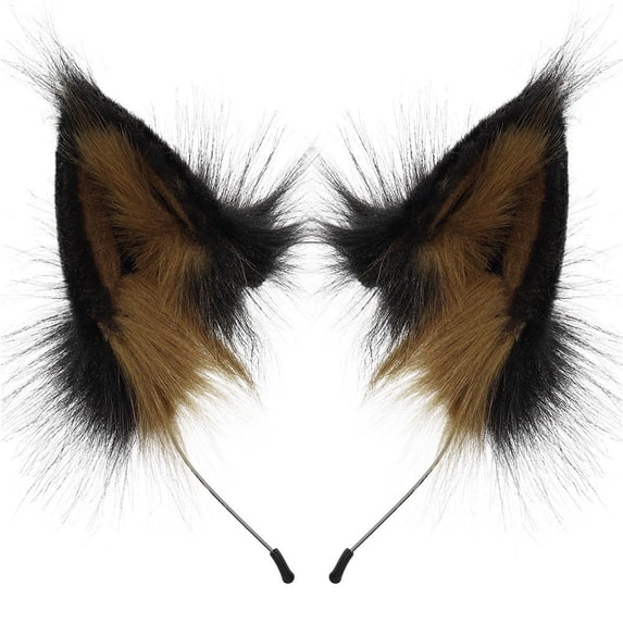 Jiibva Faux Fur Fox Wolf Ears Headband Handmade Furry Animal Ear Hairband Women Men Head Accessories for Halloween Party