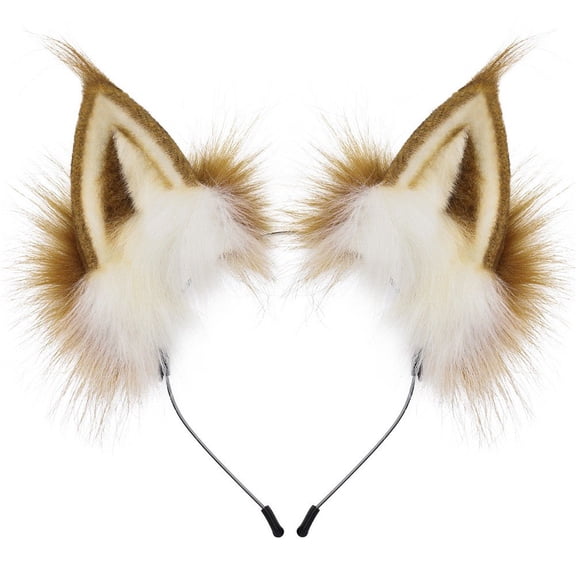 Jiibva Faux Fur Fox Wolf Ears Headband Handmade Furry Animal Ear Hairband Women Men Head Accessories for Halloween Party