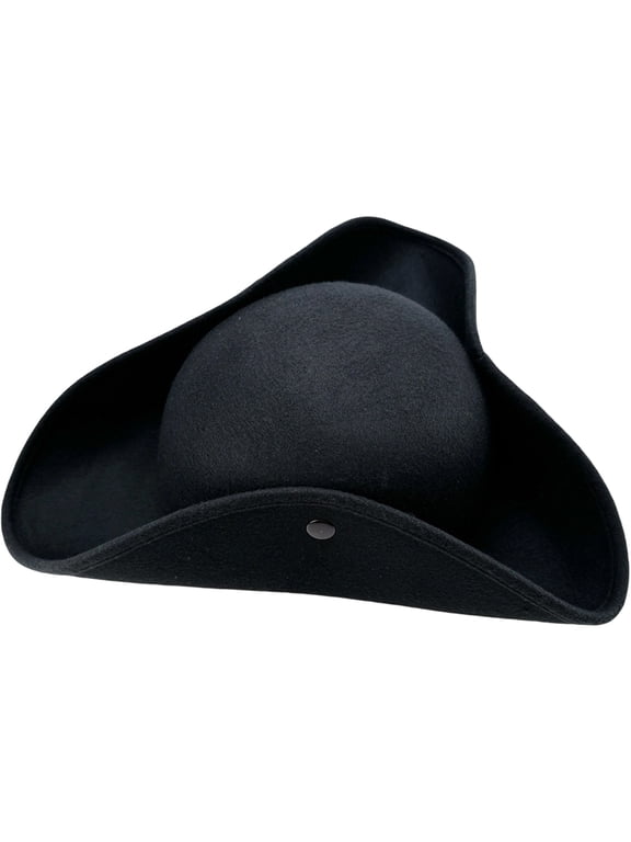 Black Polyester Tricorn Pirate Hat Triangular Costume Cap 36x33cm