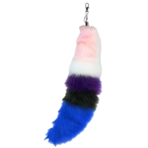 Jiibva Faux Therian Tail, Rainbow Pride Fox Tail Keychain, Fluffy Furry Tail Fox for Handbag Backpack Hanging Decor