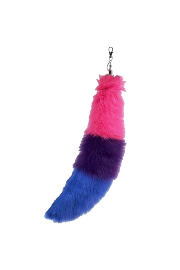 Faux Therian Tail, Rainbow Pride Fox Tail Keychain, Fluffy Furry Tail Fox for Handbag Backpack Hanging Decor