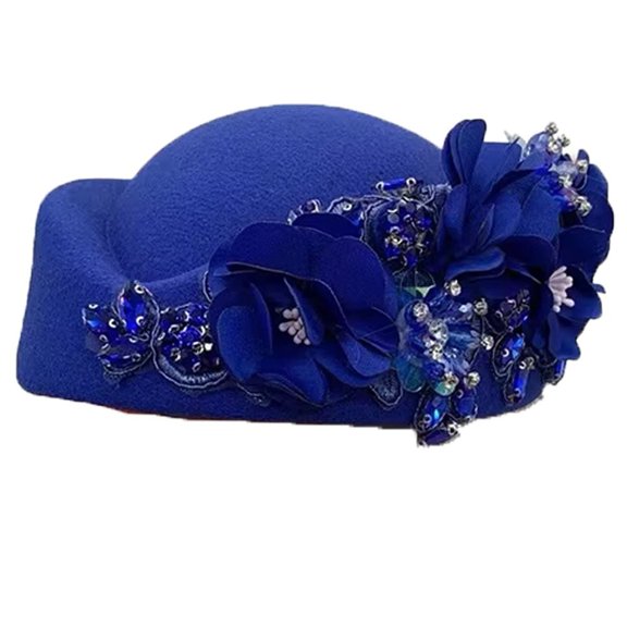 Jiibva Felt Beret Hat Floral Rhinestone Beret Caps Vintage British Turban Hat Church Derby Hat Painter Hat Newsboy Dome Bowler Cap for Ladies