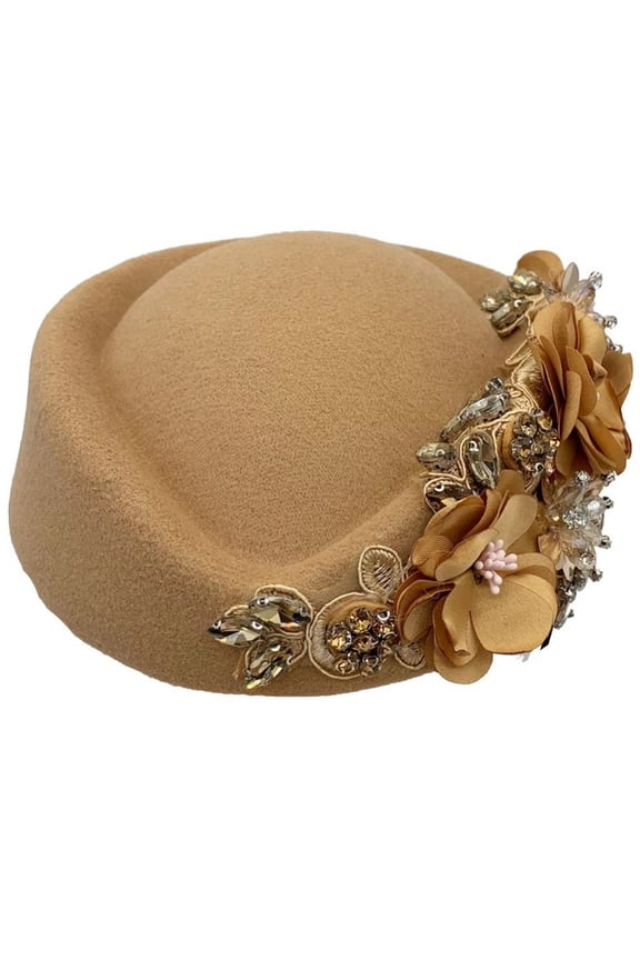 Felt Beret Hat Vintage British Turban Hat Floral Rhinestone Beret Caps Church Derby Hat Painter Hat Newsboy Dome Bowler Cap for Ladies