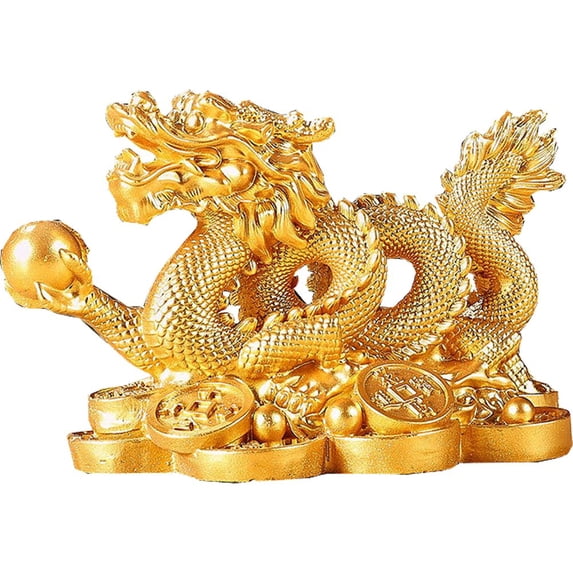 Jiibva Feng Shui Dragon Statue Ornaments for Wealth and Fortune Symbol Prosperity Home Office Decor
