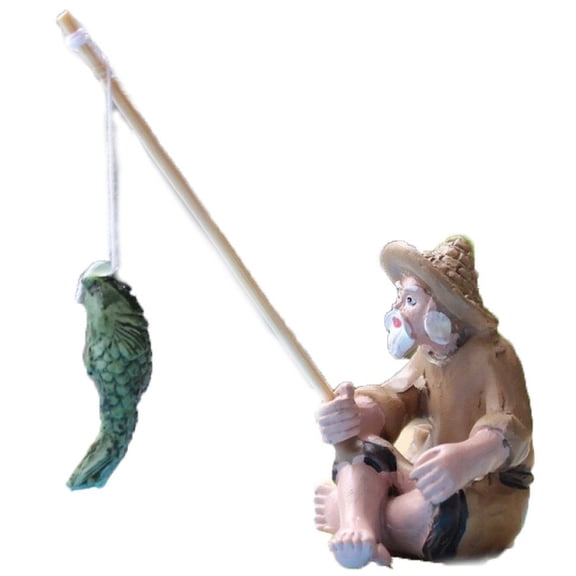 Jiibva Fishing Old Man Resin Figure Statue Sitting Garden Ornament Outdoor Garden Pool Micro-Landscape Bonsai Garden Crafts