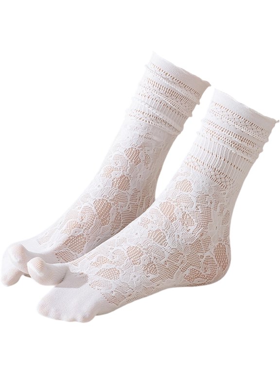 Flip Flop Socks 1 Pairs Lace Toe Socks Women Tabi Geta Socks Hollow Out Mesh High Tube Cotton Socks With Separate Fingers