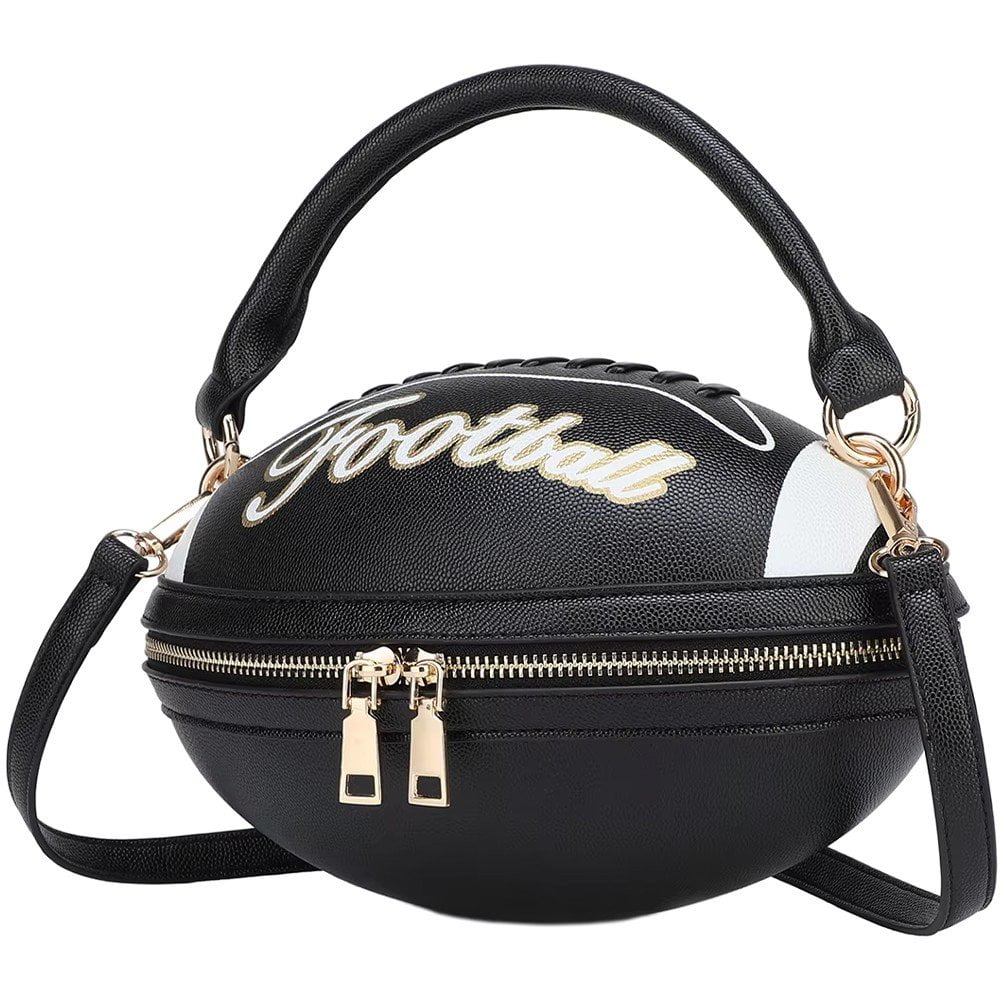 Jiibva Football Shaped Tote Bag Fun Shape Purse for Women Novelty Handbags Chain Crossbody Bag for Teens with Adjustable Shoulder Strap