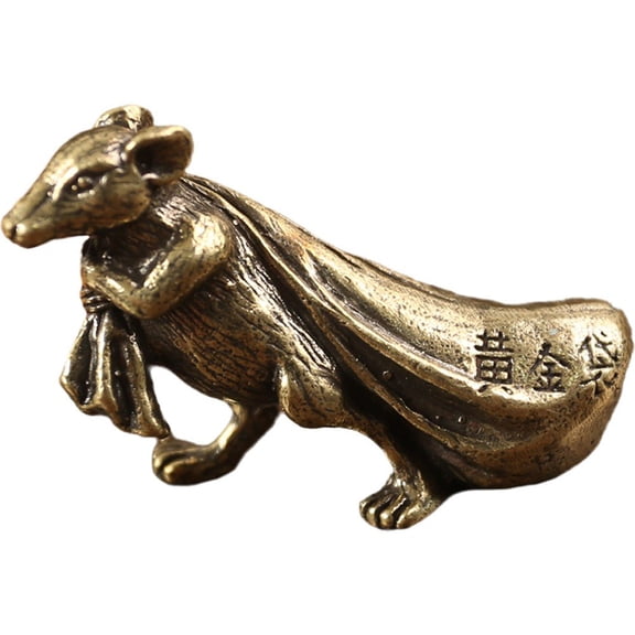 Jiibva Fortune Mouse Statue Brass Lucky Rat Statue Chinese Feng Shui Rat Sculpture Collection Figurine Rich Wealth Amulet Charm Pendant