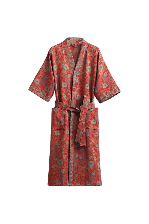 Fresh Sweet Cotton Double Gauze Robes Women Summer Short Sleeve Chinese Style Simple Bathrobes Kimono Robes