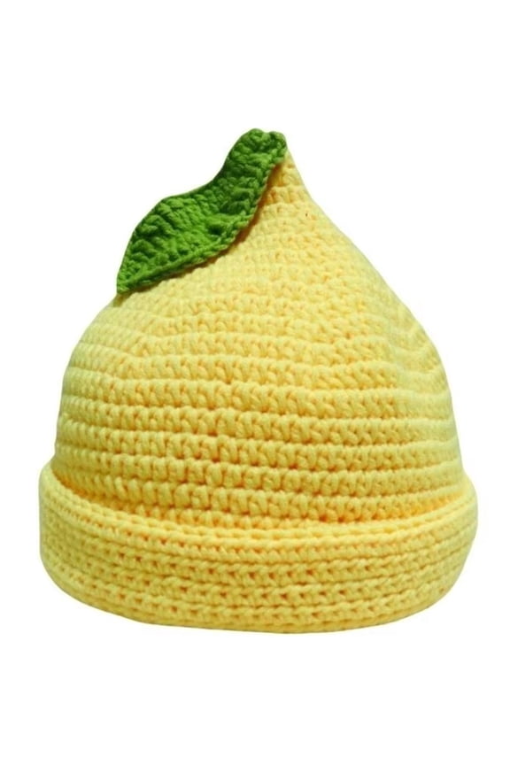 Fruit Crochet Hats for Women - Handmade Knitted Beret with Lemon Designs, Cute Foldable Slouchy Beanie, Winter Warm Hat Gift for Teens Adults