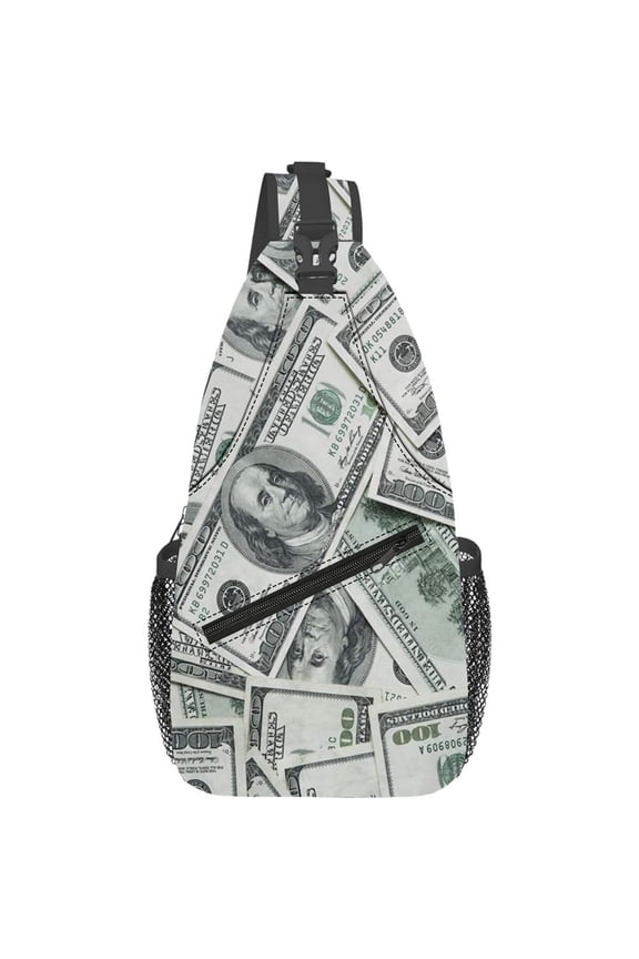 Funny American Dollar Money Sling Bag Crossbody Bag for Men Women US Dollar Bills Money Chest Bag Casual Shoulder Bag for Travel Hiking Outdoor