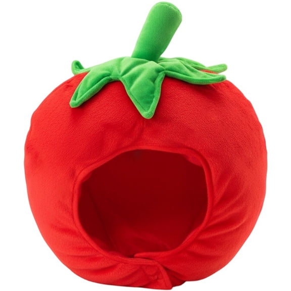 Jiibva Funny Fruit Hat Cute Plush Tomato Cap Novelty Fruits Headgear Head Cover Headwear Costume Props for Halloween Dress-Up Party