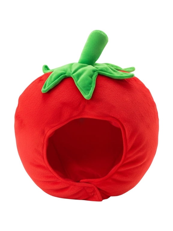 Funny Fruit Hat Cute Plush Tomato Cap Novelty Fruits Headgear Head Cover Headwear Costume Props for Halloween Dress-Up Party