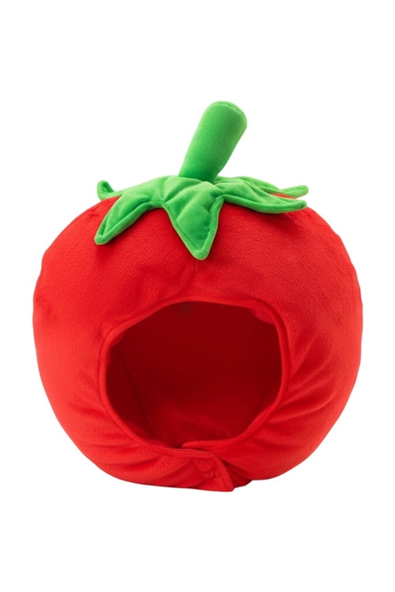 Funny Fruit Hat Cute Plush Tomato Cap Novelty Fruits Headgear Head Cover Headwear Costume Props for Halloween Dress-Up Party