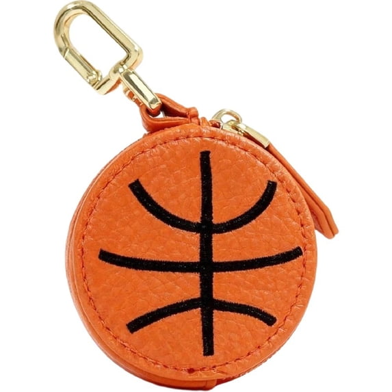 Jiibva Funny PU Leather Mini Coin Bag with Keychain Football Basketball Rugby Shaped Coin Purse Bag Charm Pendant Keyring