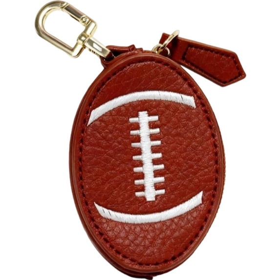 Jiibva Funny PU Leather Mini Coin Bag with Keychain Football Basketball Rugby Shaped Coin Purse Bag Charm Pendant Keyring