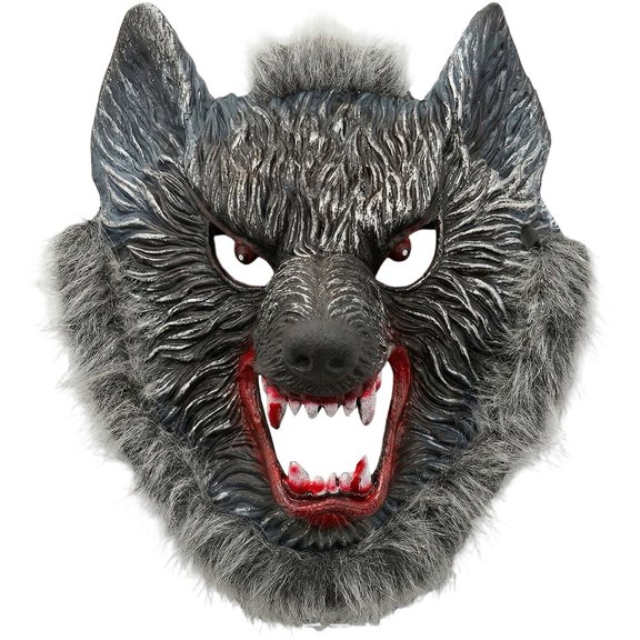 Jiibva Fuzzy Wolf PU Foam 3D Face Cover Mask Halloween Cosplay Accessory 25x26cm