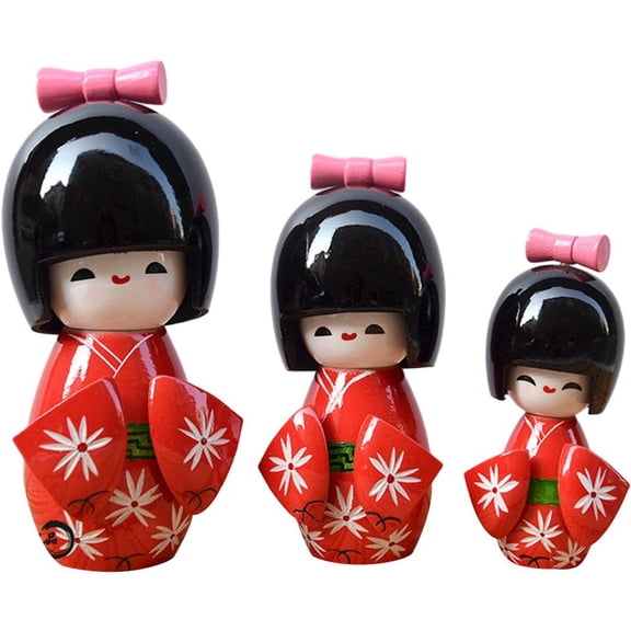 Jiibva Geisha Doll 3pcs Japanese Kimono Puppet Doll Ornaments Cute Handmade Oriental Japanese Kokeshi