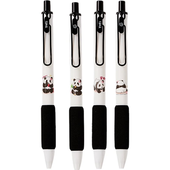 Jiibva Gel Ink Pens, 4 Pieces Cute Panda Black Pens Set 0.5mm Fine Point, All Black Ink, Office Supplies