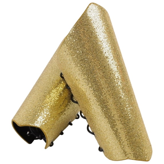 Jiibva Glitter PU Leather Gauntlet Arm Bracers Lace Up Metallic Gold 25cm