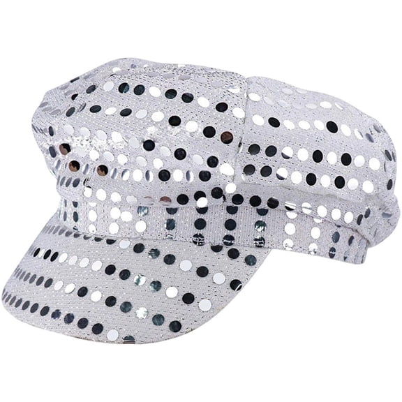 Jiibva Glitter Sequin Hat 70s Disco Adult Hat Bling Costume Hats Retro Dress Up Caps Newsboy Cap Beret Birthday Party Dance Caps Fancy Dress Accessory