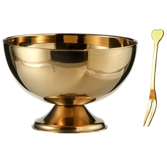 Jiibva Gold 300ML Stainless Steel Ice Cream Bowl With Fork Tableware Plates for DIY Dessert