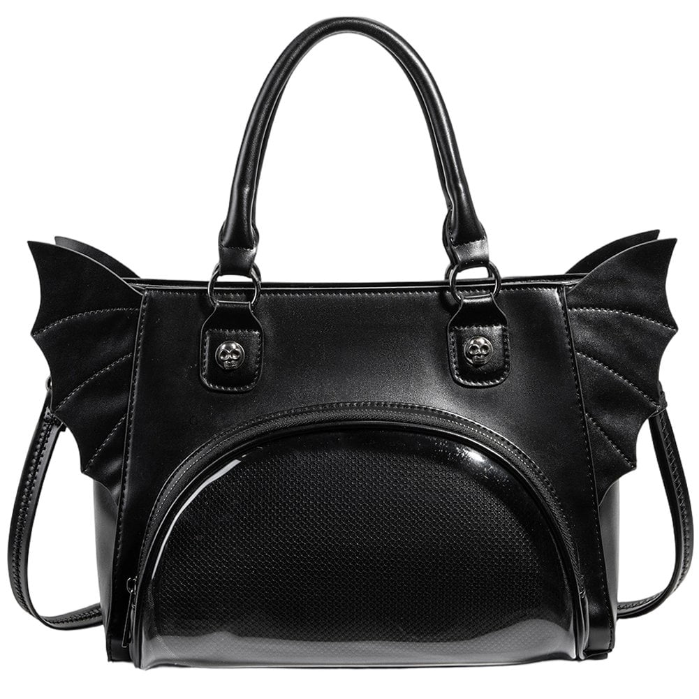Jiibva Gothic Ita Bag Crossbody Shoulder Bag Y2K Bat Shape Leather Tote Bag Satchel Messenger Backpack Multi-Purpose Pins Display