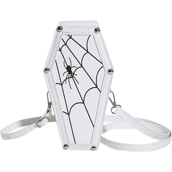 Jiibva Gothic Pu Leather Bag Coffin Shape Crossbody Bag Halloween Cell Phone Purses Punk Shoulder Bag Handbags for Female