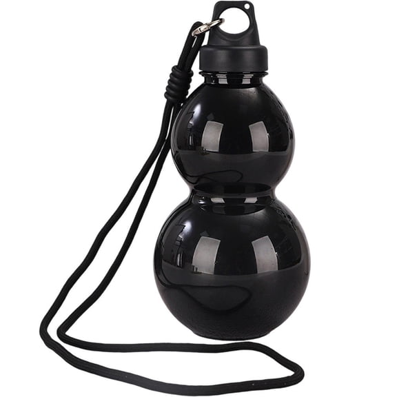 Jiibva Gourd Shaped Plastic Water Bottle Large Capacity Portable Hydration Jug for Gym Travel Black 10x22cm