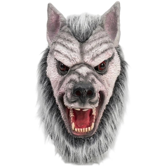 Jiibva Gray Vinyl Werewolf Full Head Mask Halloween Masquerade Costume 28x38cm