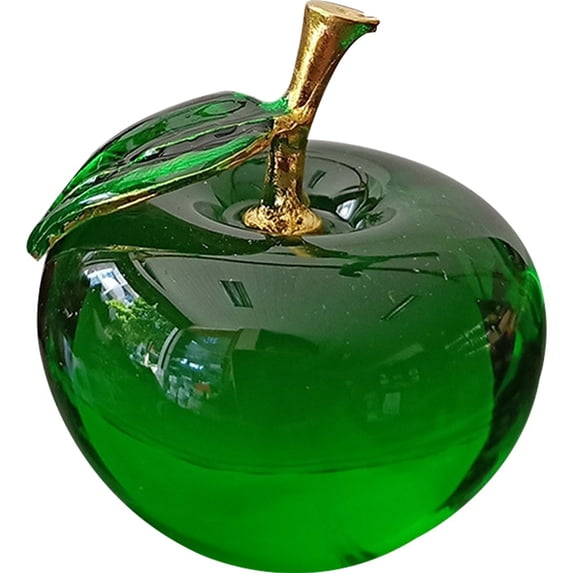 Jiibva Green Glass Apple Decorative Figurine, Home Tabletop Collectible Crystal Sculpture, 1 Pc