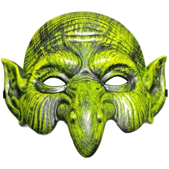 Jiibva Green Witch Face Mask Plastic Goblin Elf Ears Half Headwear 19x24cm