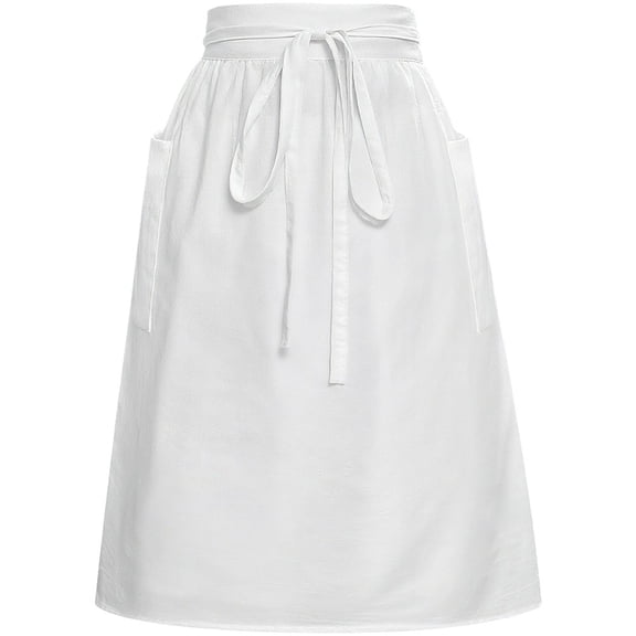 Jiibva Half Length Long Waist Apron, Waiter Waitress Aprons, Ruffle Plain Apron, Cooking Cleaning Aprons for Women Pinny Apron with Pocket for Kitchen Restaurant