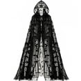 thumbnail image 1 of Jiibva Halloween Bat Print Mesh Cape Gothic Hooded Witch Cloak Black 190cm, 1 of 7