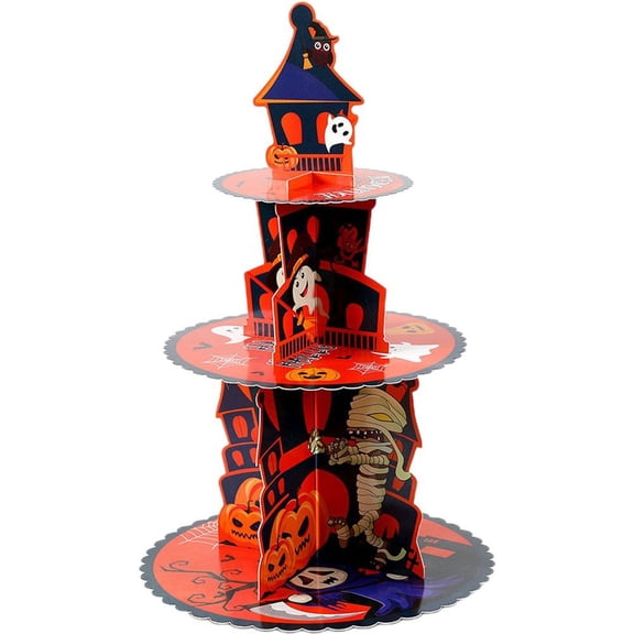 Jiibva Halloween Cupcake Stand Decoration 3 Tier Halloween Cardboard Cupcake Holder Halloween Party Pumpkin Witch Cupcake Tower for for Halloween Trick or Treat Party Decor