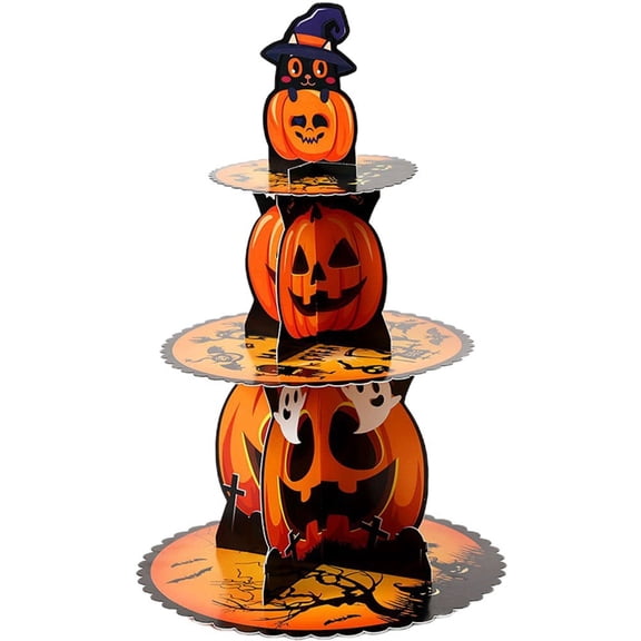 Jiibva Halloween Party Supplies 3 Tier Cupcake Stand Halloween Christmas Party Cupcake Stand Decoration Pumpkin Cupcake Stand